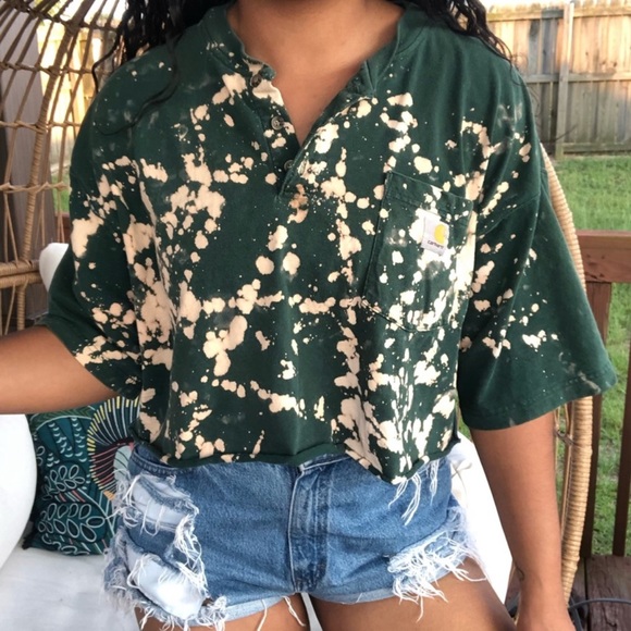 Carhartt Tops - Carhartt Acid Wash Bleach Splatter Henley Crop Top